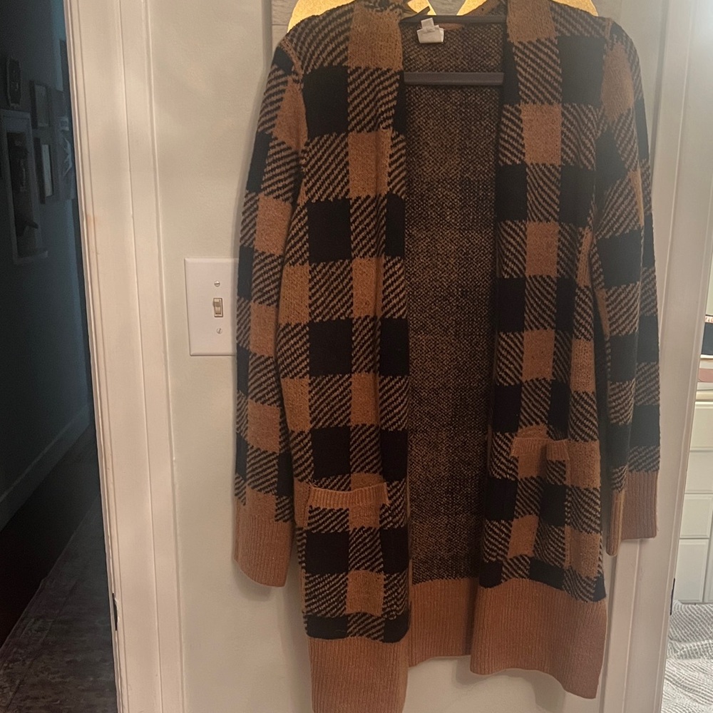 Plaid Open Front Cardigan. VICI